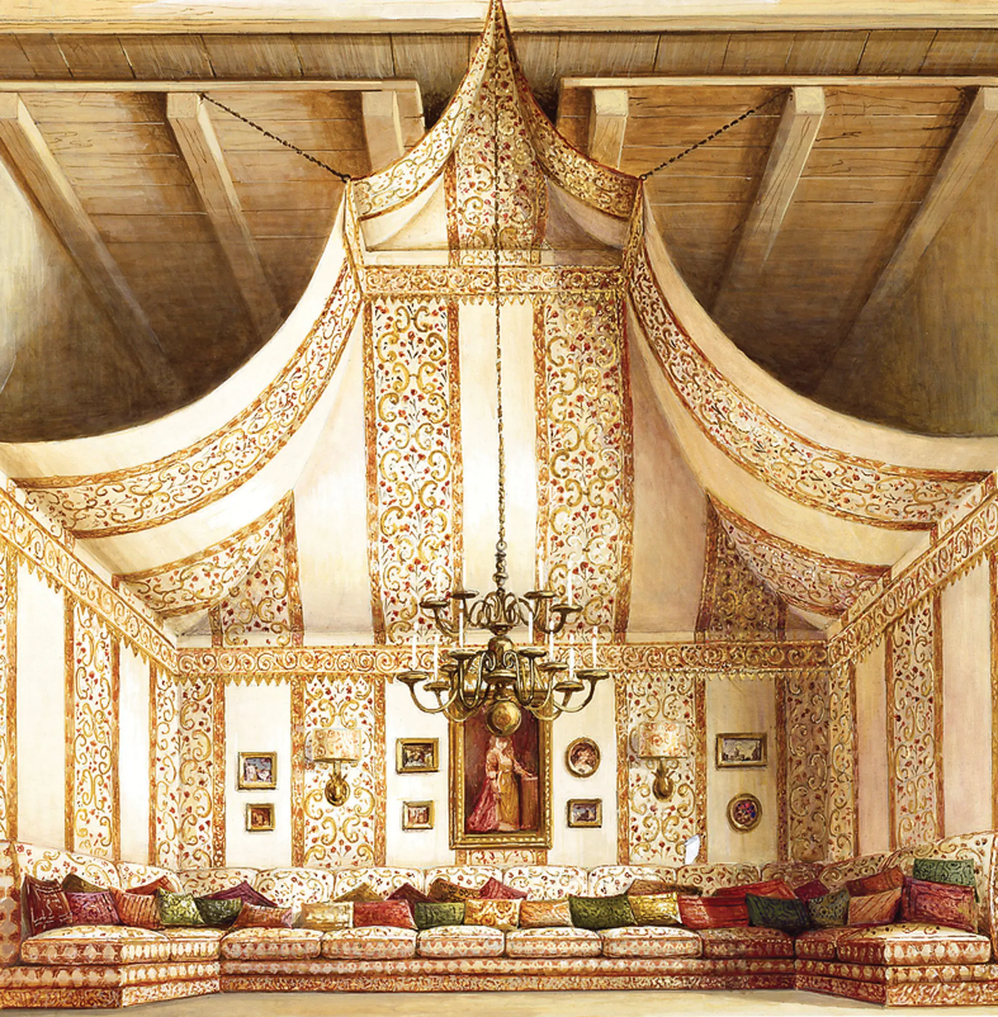 A 1974 drawing of a tented room at Count Rodolfo Crespi’s apartment in Rome. Romolo Paganelli/Renzo Mongiardino archive/Photo: Massimo Listri